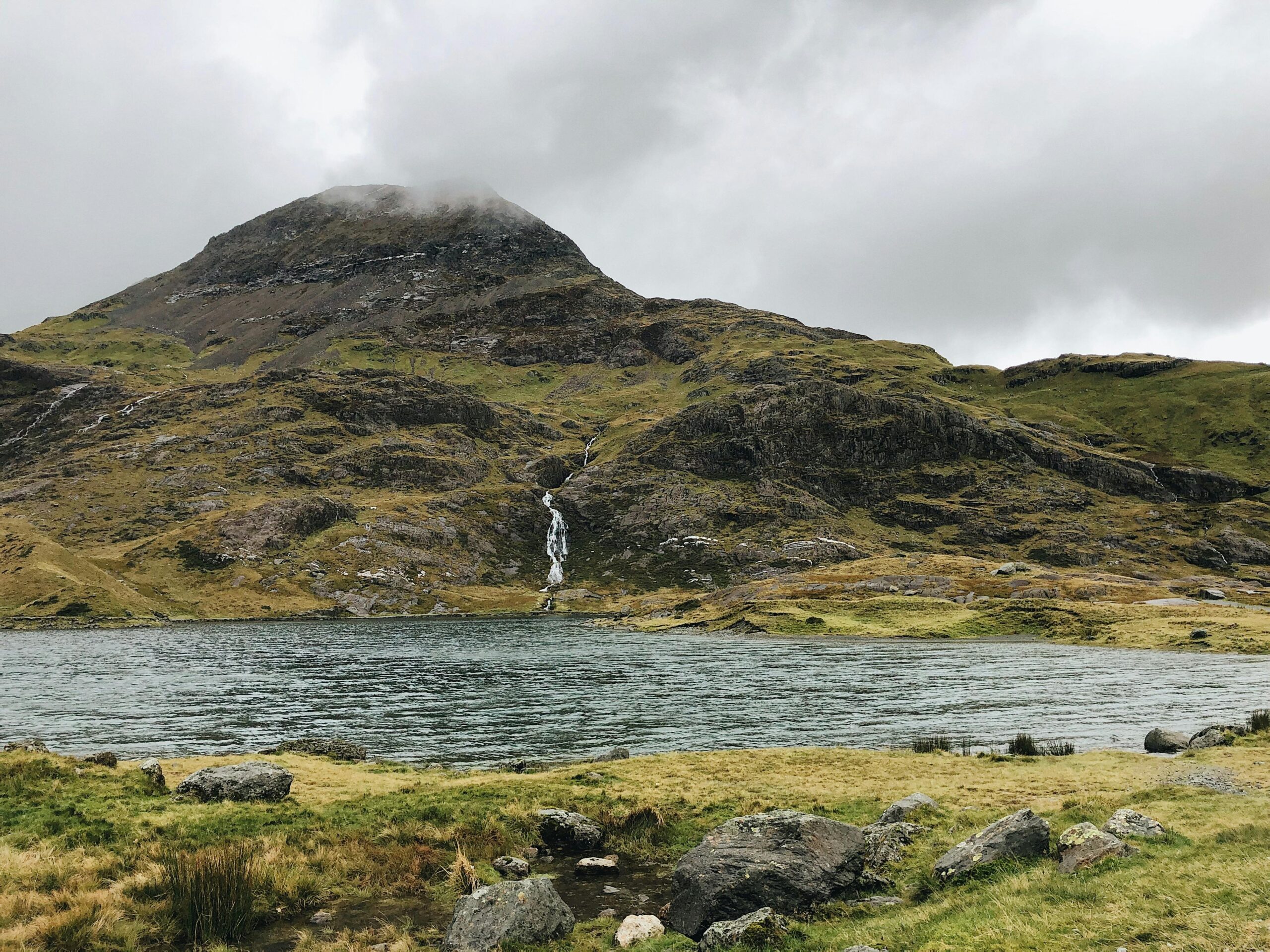 Beautiful landscape of a mountain and lake in Snowdonia, Wales.